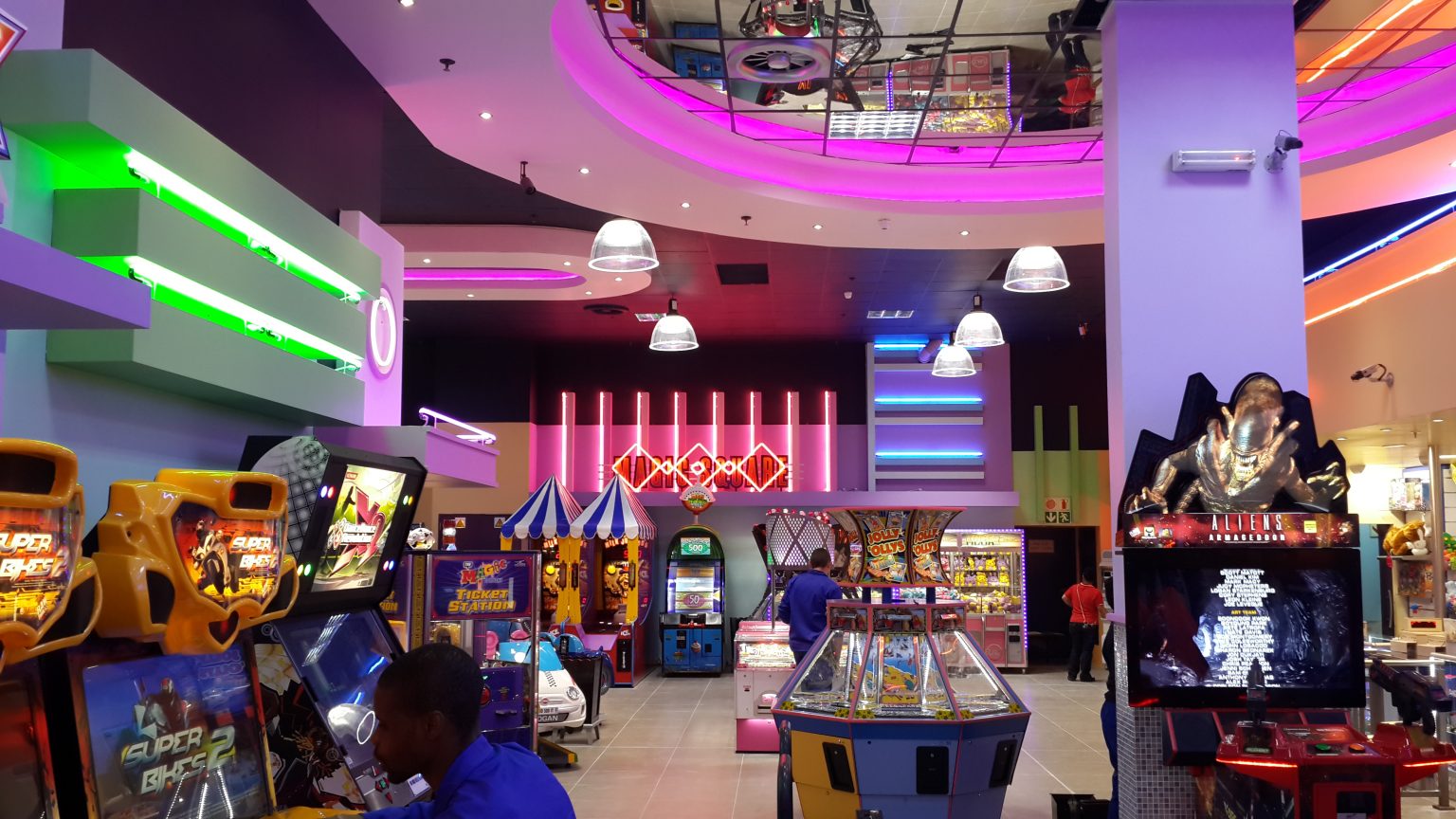 Illuminated sign installed on building facade